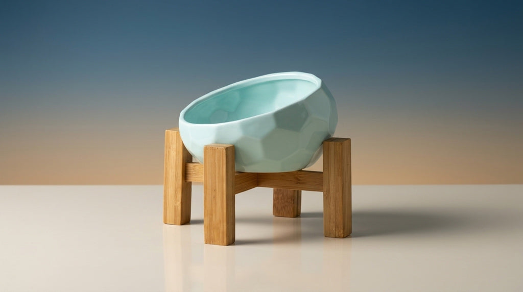 Elevated Ceramic Pet Bowl | 15° Tilted Anti-Vomit Cat & Dog Feeder