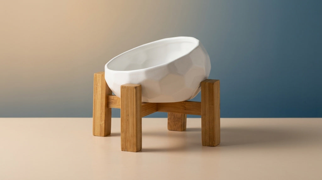 Elevated Ceramic Pet Bowl | 15° Tilted Anti-Vomit Cat & Dog Feeder