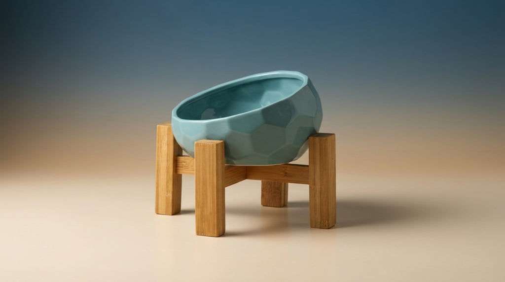 Elevated Ceramic Pet Bowl | 15° Tilted Anti-Vomit Cat & Dog Feeder