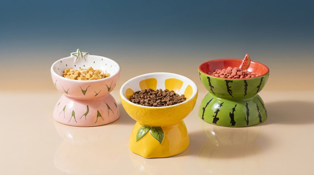 Elevated Ceramic Pet Feeding Basin | Ergonomic Tilted Cat & Dog Bowl