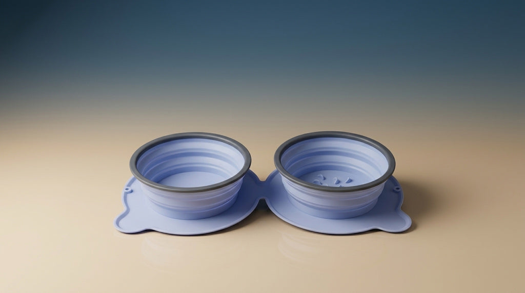 Portable Silicone Double Dog Bowl | Foldable Non-Slip Travel Pet Feeder
