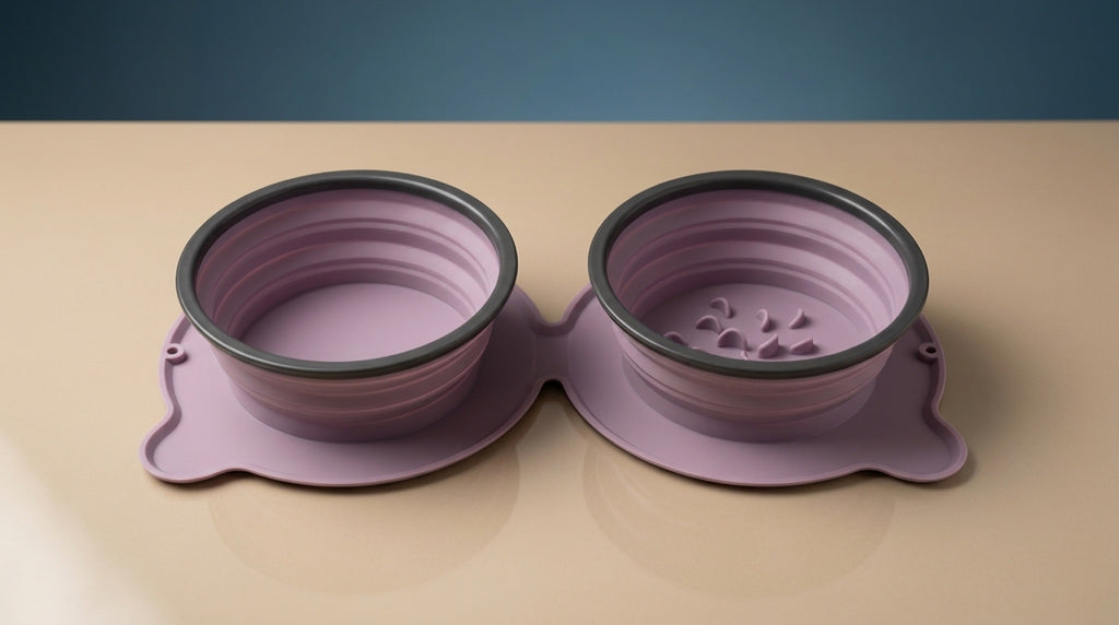 Portable Silicone Double Dog Bowl | Foldable Non-Slip Travel Pet Feeder
