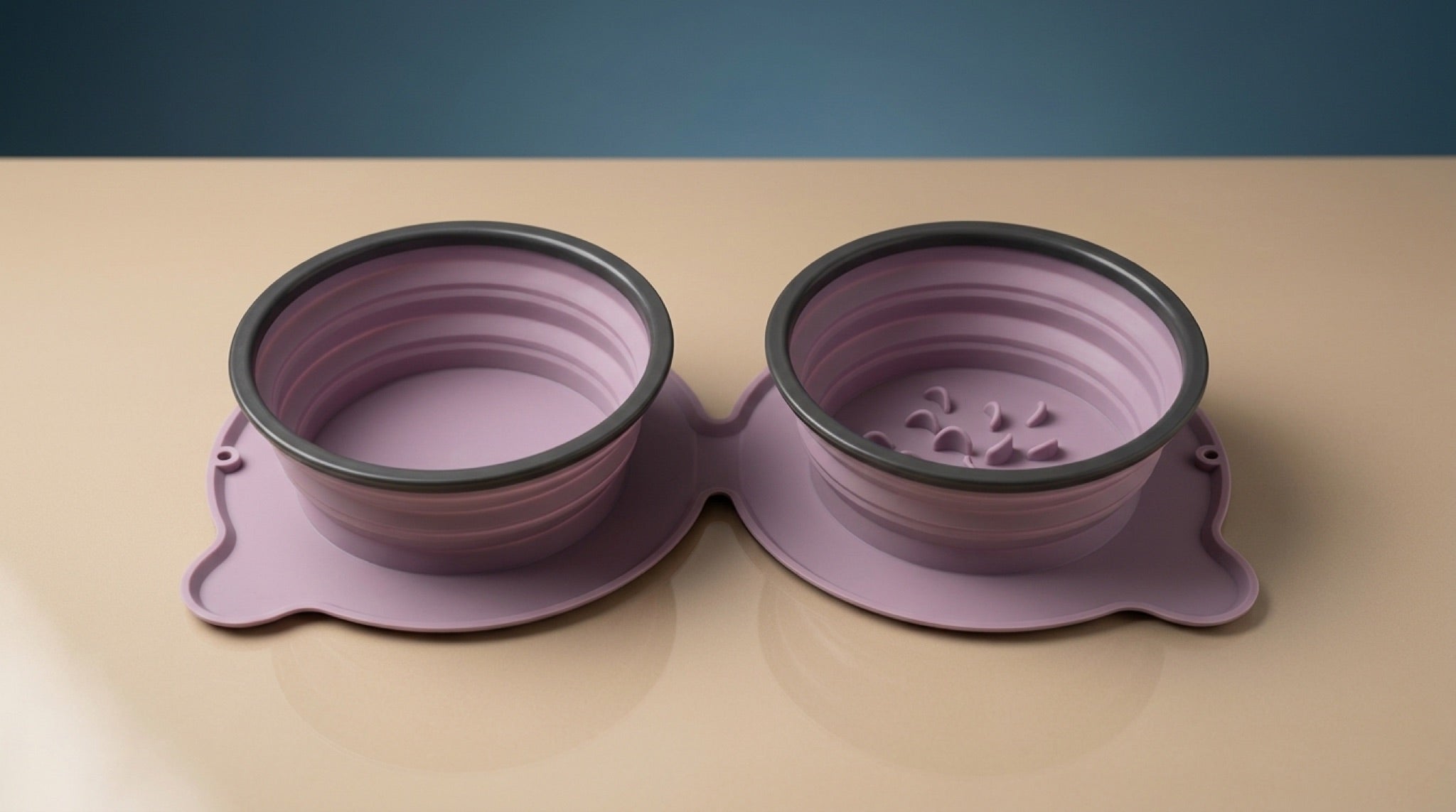Portable Silicone Double Dog Bowl | Foldable Non-Slip Travel Pet Feeder