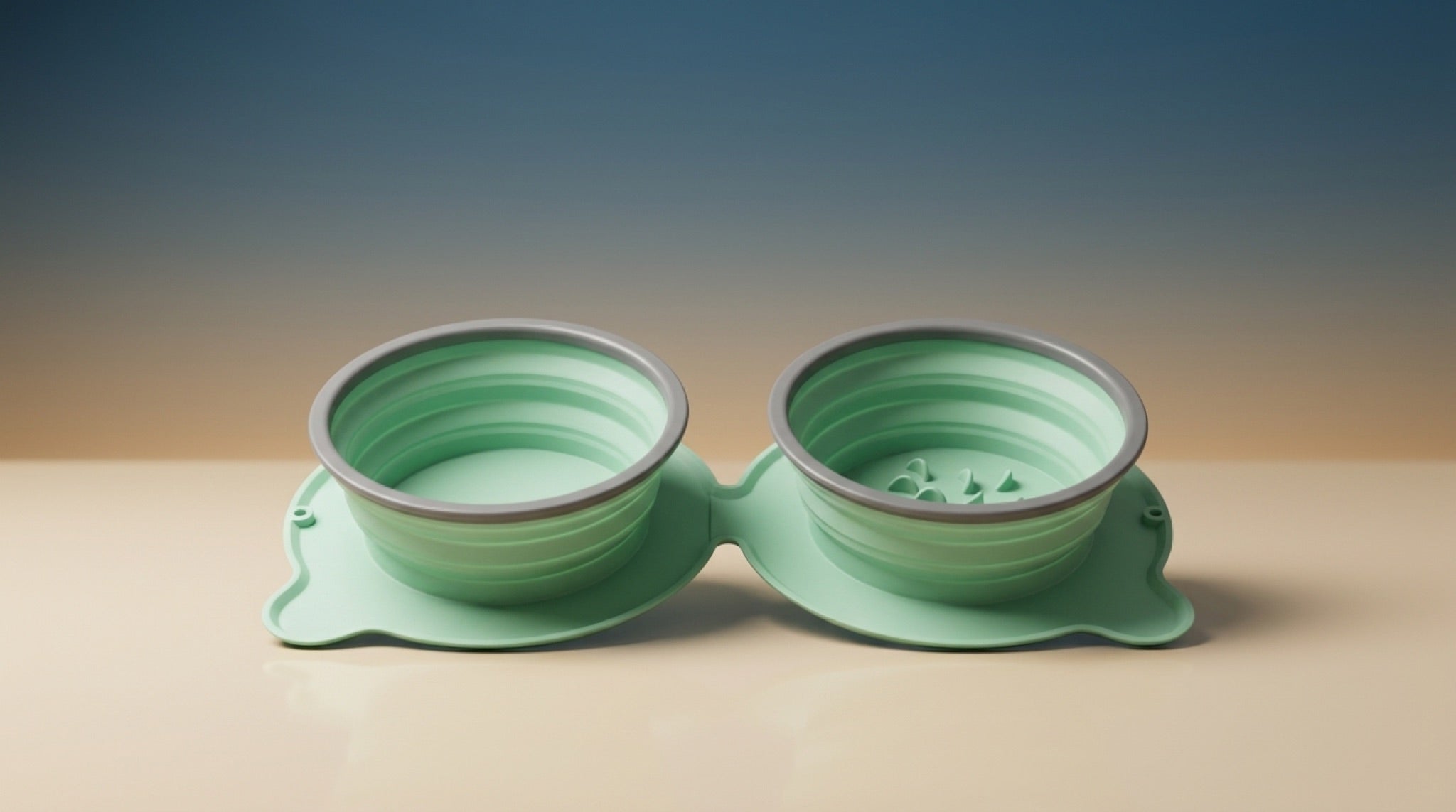 Portable Silicone Double Dog Bowl | Foldable Non-Slip Travel Pet Feeder