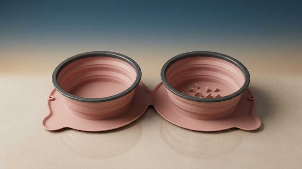 Portable Silicone Double Dog Bowl | Foldable Non-Slip Travel Pet Feeder