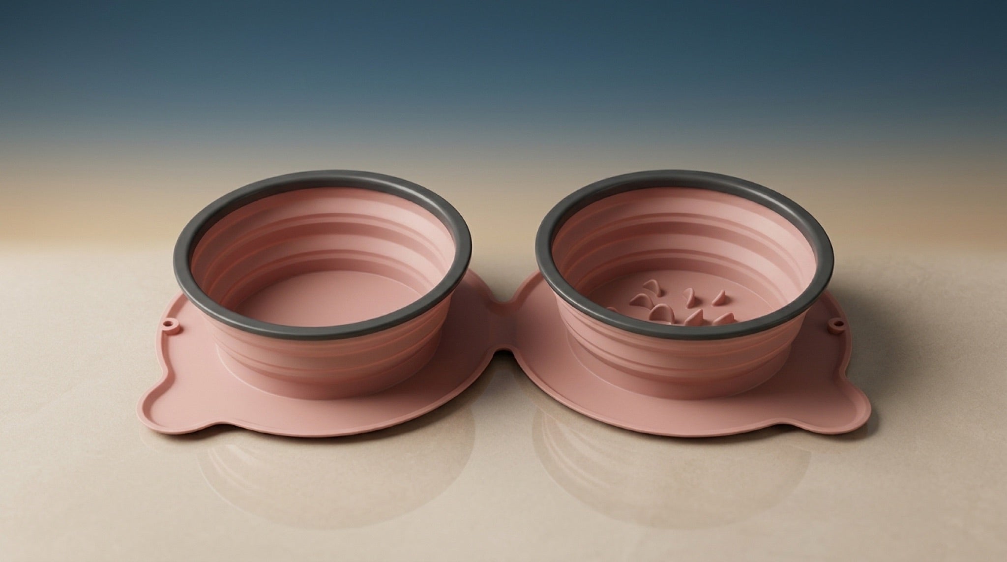 Portable Silicone Double Dog Bowl | Foldable Non-Slip Travel Pet Feeder